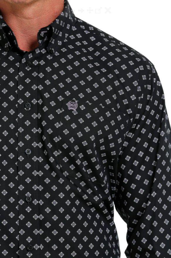 Cinch Diamond Print L/S BLK/Pur Shirt