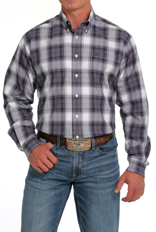 Cinch L/S Purple/White Plaid Shirt