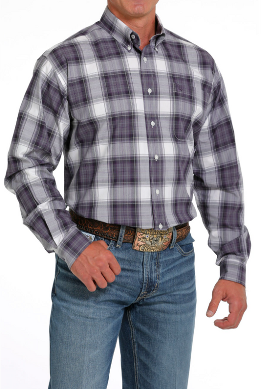 Cinch L/S Purple/White Plaid Shirt