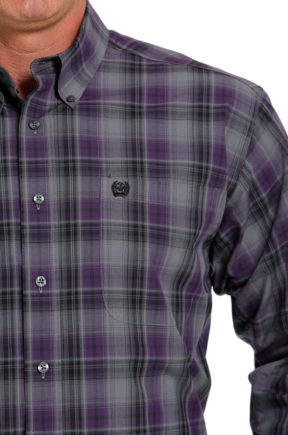 Cinch L/S Pur./Black Plaid Shirt