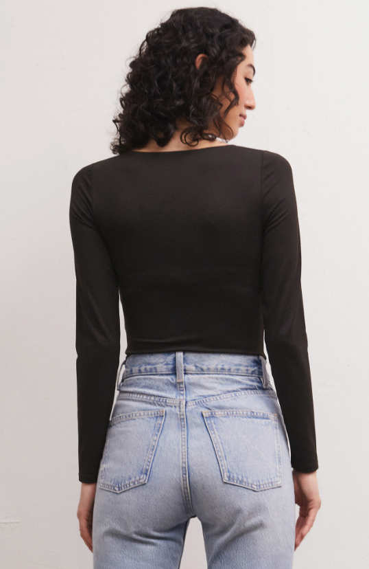 Smooth V-neck Black Bodysuit