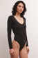 Smooth V-neck Black Bodysuit