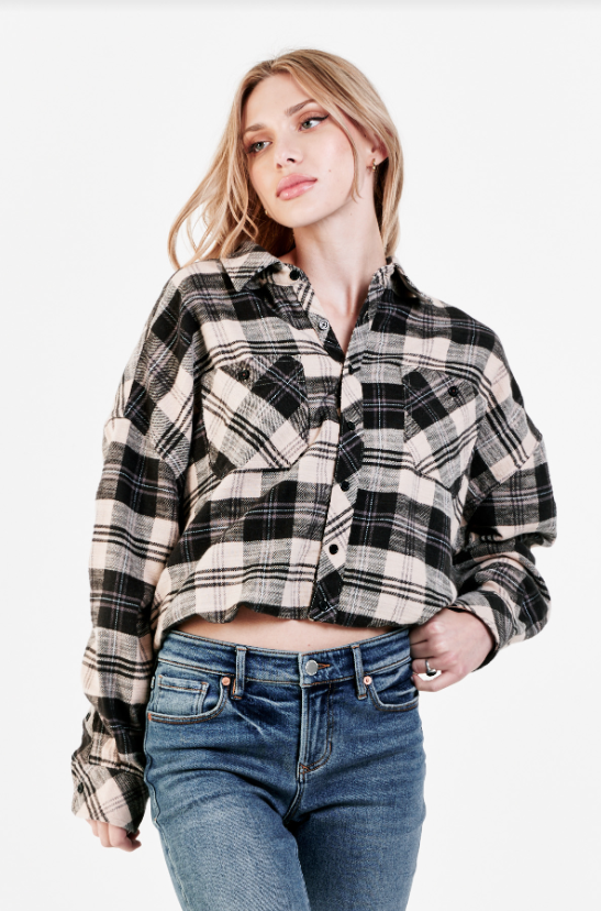 Dear John Xandra Shacket - Black/Cream Plaid