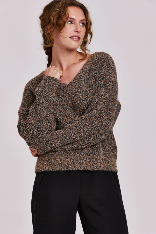 Copper Metallic Textured Yarn Sweater