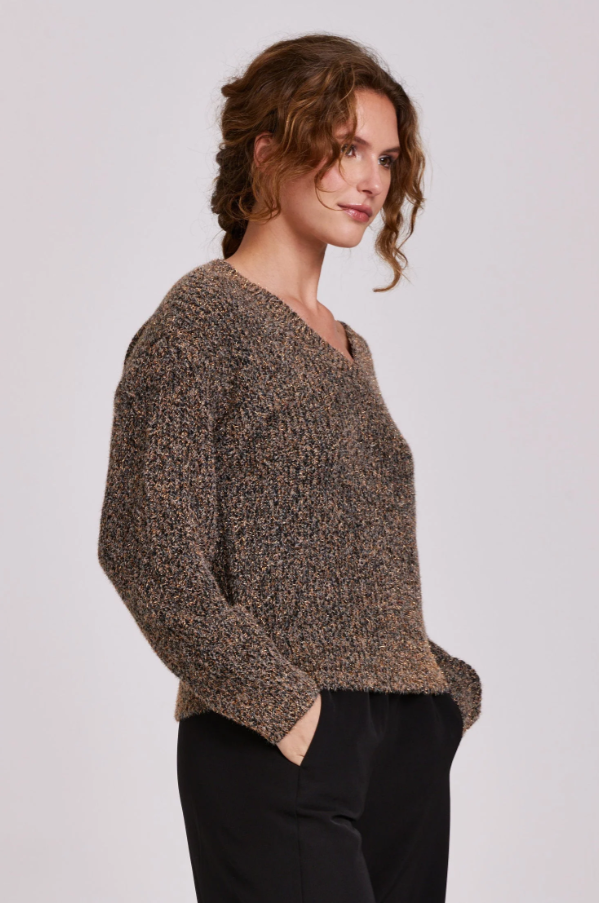 Copper Metallic Textured Yarn Sweater