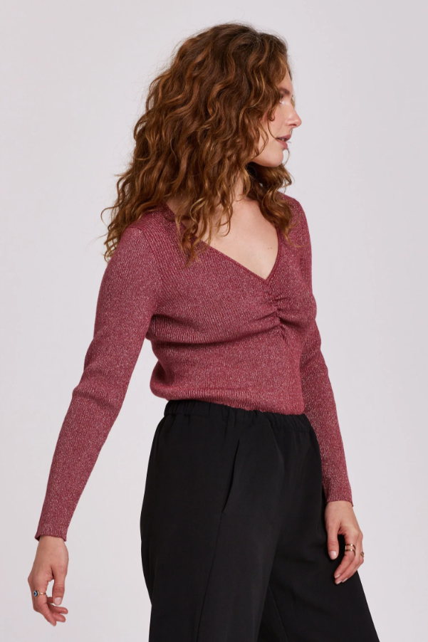 Cranberry L/S Ribbed Top