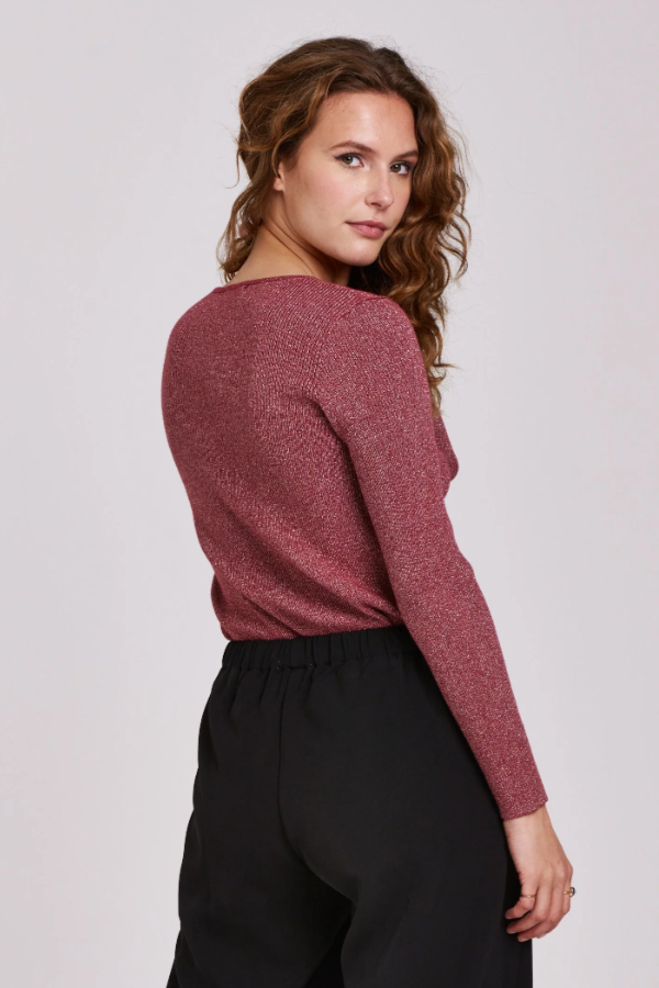 Cranberry L/S Ribbed Top