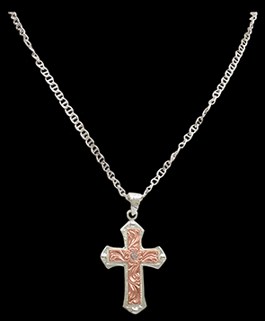 SLVR/Copper Cross w/Engrave Necklace