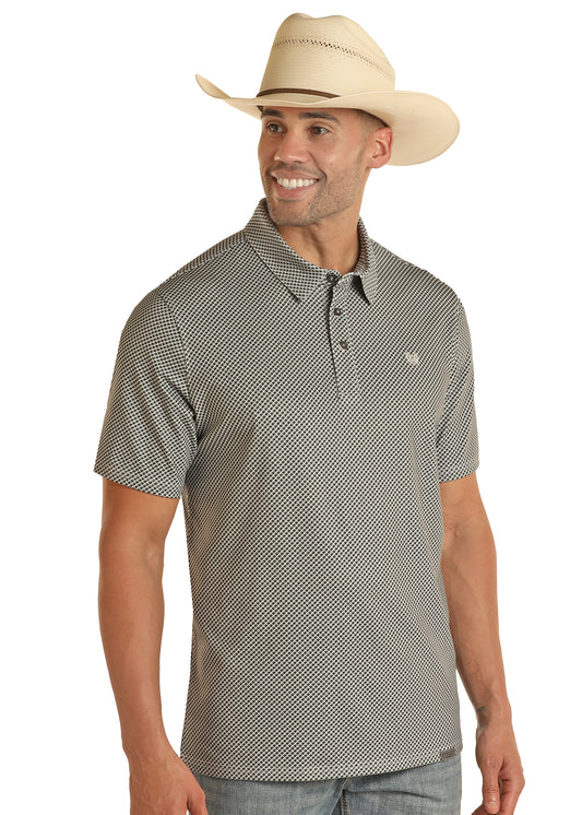 Panhandle Men's Charcoal Geo Print Knit Polo
