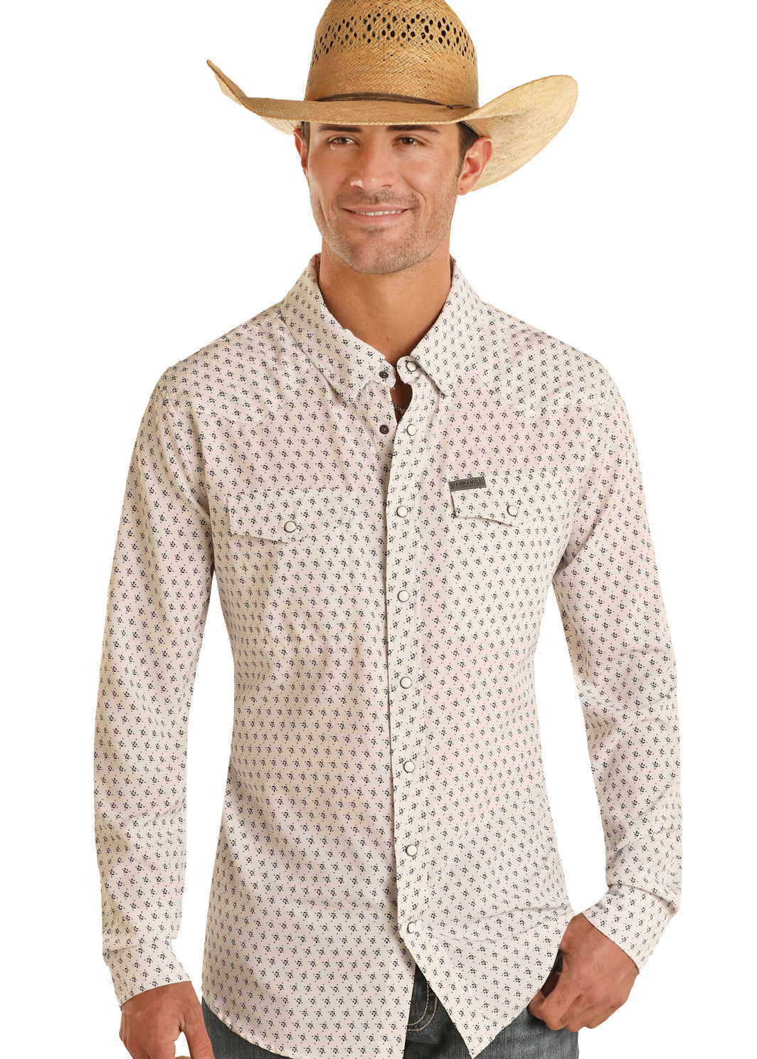 Panhandle Two Pocket White Ditzy Geometric Snap Shirt