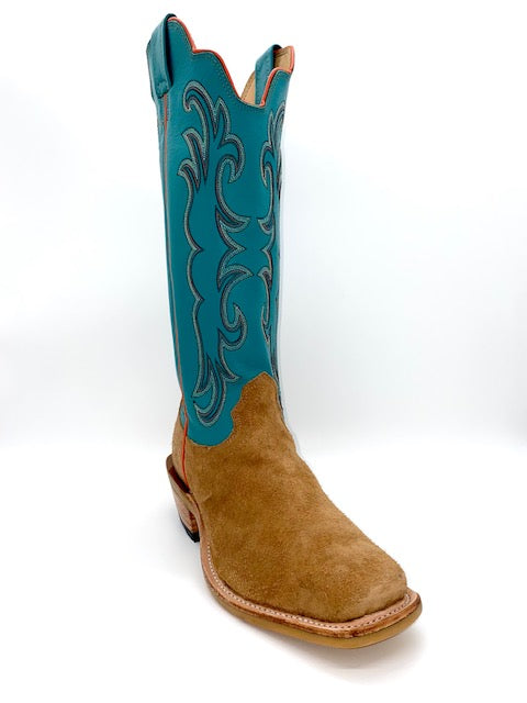 Fenoglio Tan Victoria Roughout with Turquoise Boot