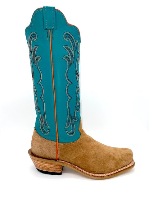 Fenoglio Tan Victoria Roughout with Turquoise Boot