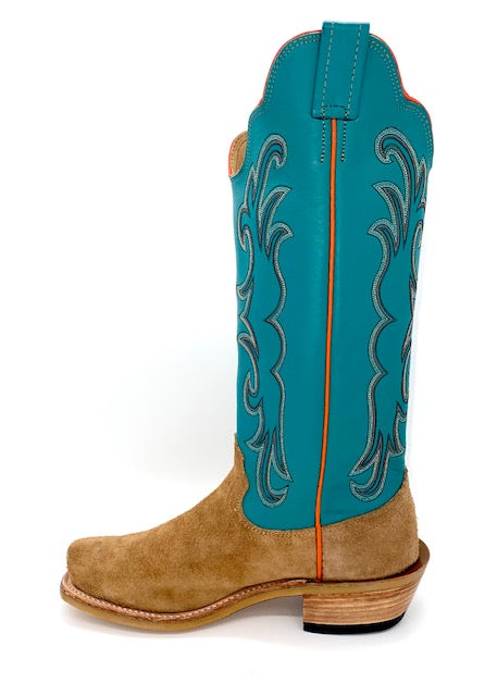 Fenoglio Tan Victoria Roughout with Turquoise Boot