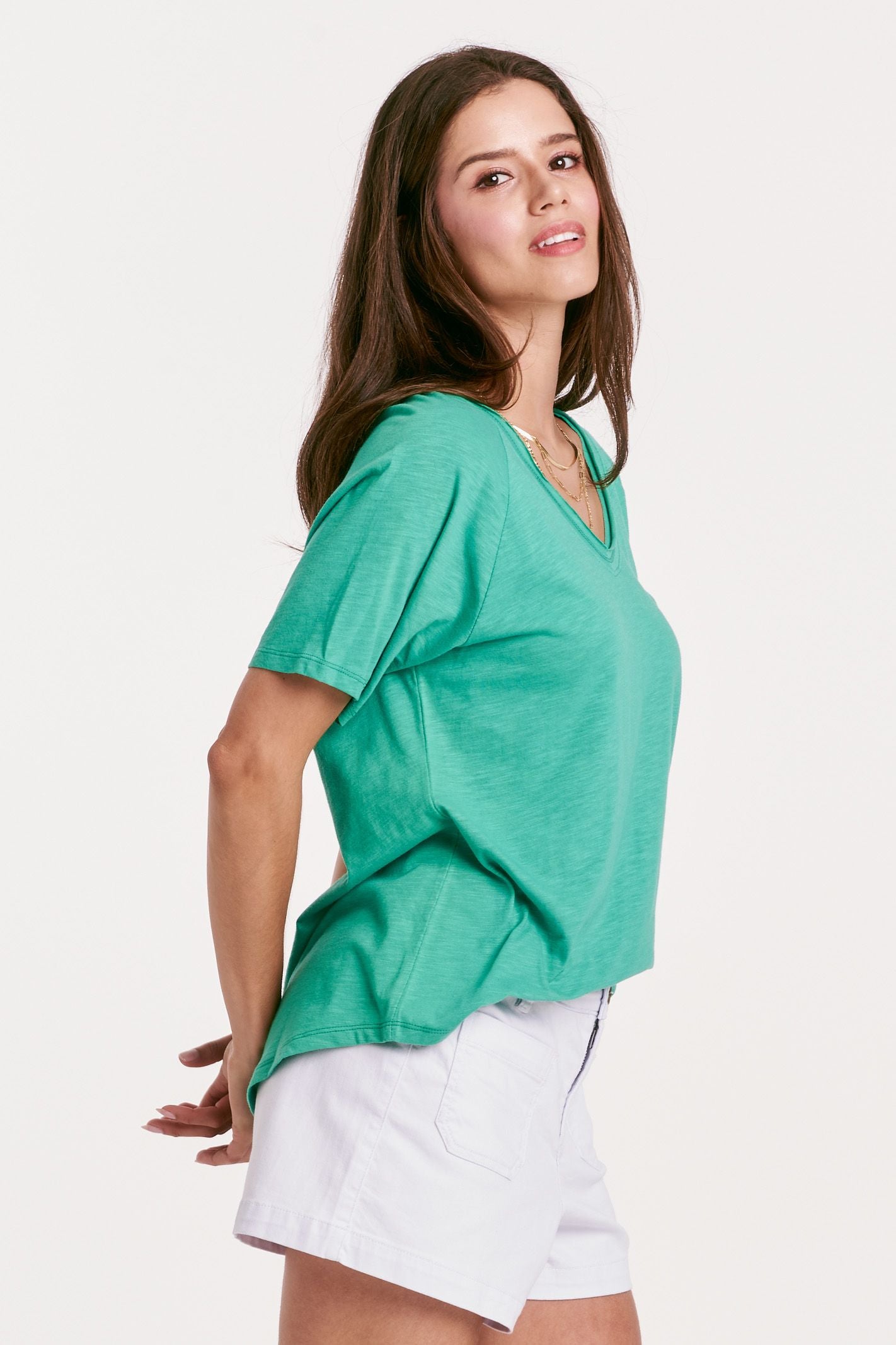 Taylor Raglan Sleeve Slub Tee in Garden Green