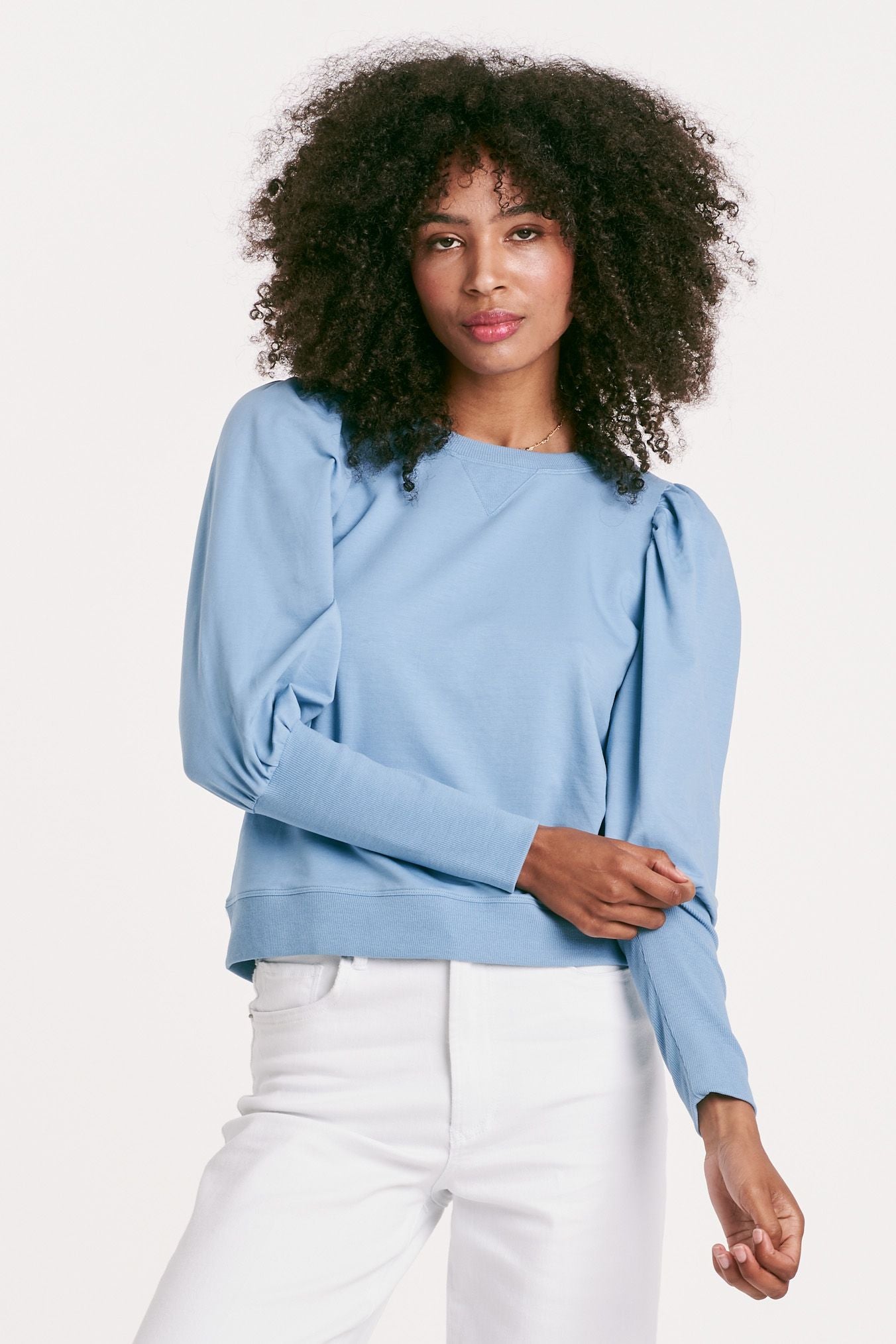 Another Love Dusty Blue Tara Puffy Sleeve Sweatshirt