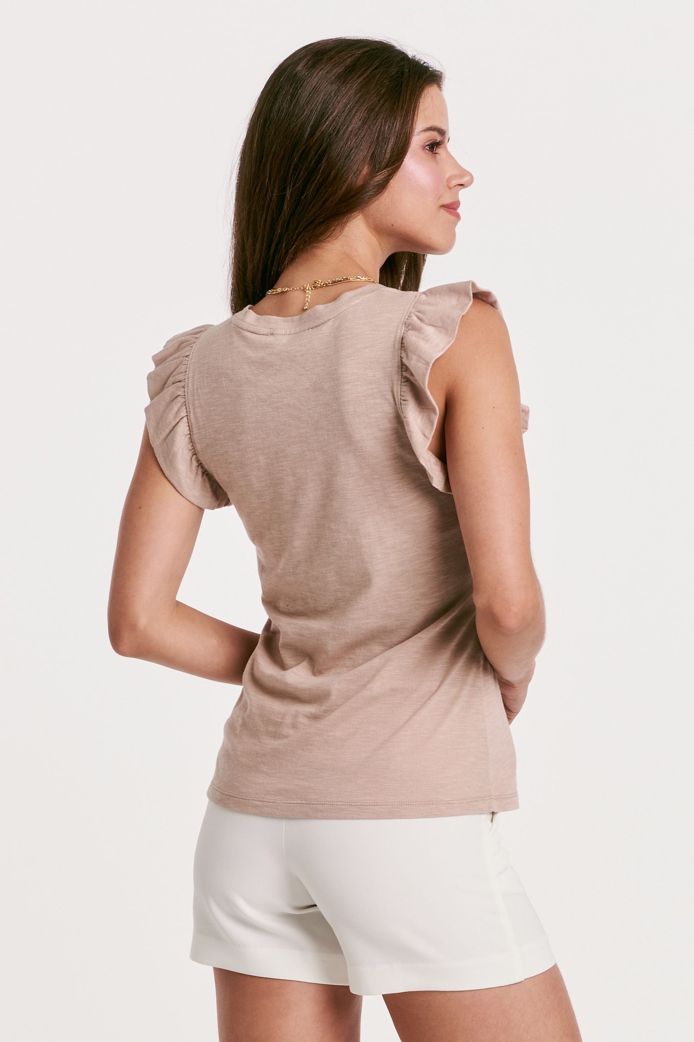 North Ruffle Trimmed Top in Warm Sand