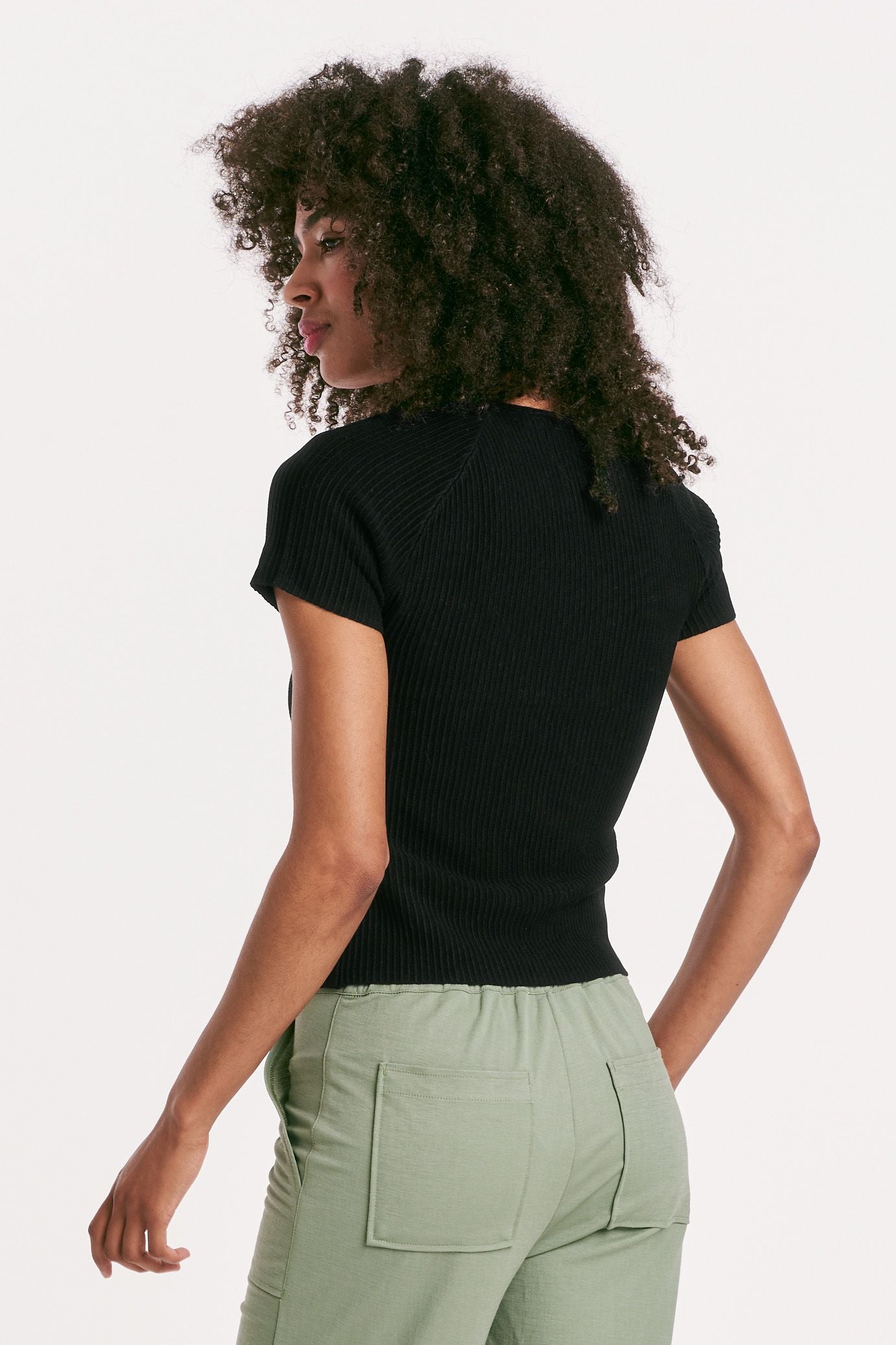 Another Love Bria Black Sweetheart Neck Ribbed Top
