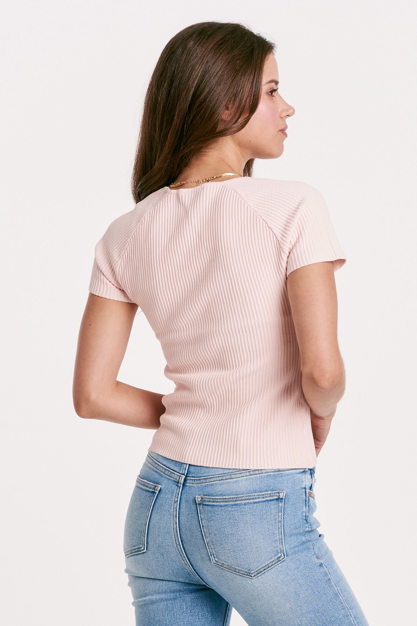 Another Love Bria Whisper Pink Sweetheart Neck Ribbed Top