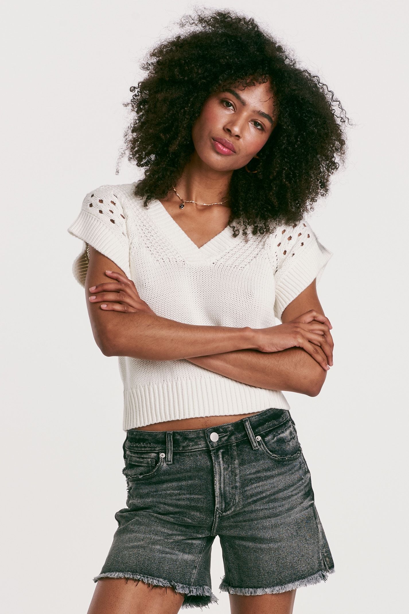 Another Love Renata Crochet Detail White Sweater