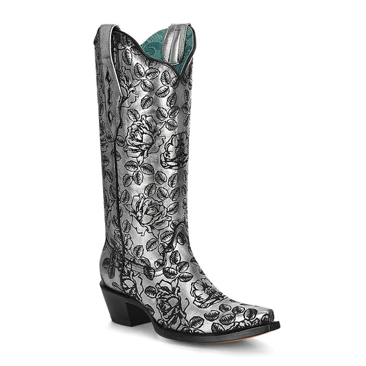 Corral Silver Floral Laser Boot