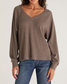 Z Supply Frances Waffle Long Sleeve Top EARTH LG