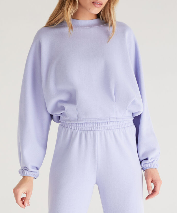 Z Supply Ladies Mariana Pleated Sweatshirt Violet Sky SM