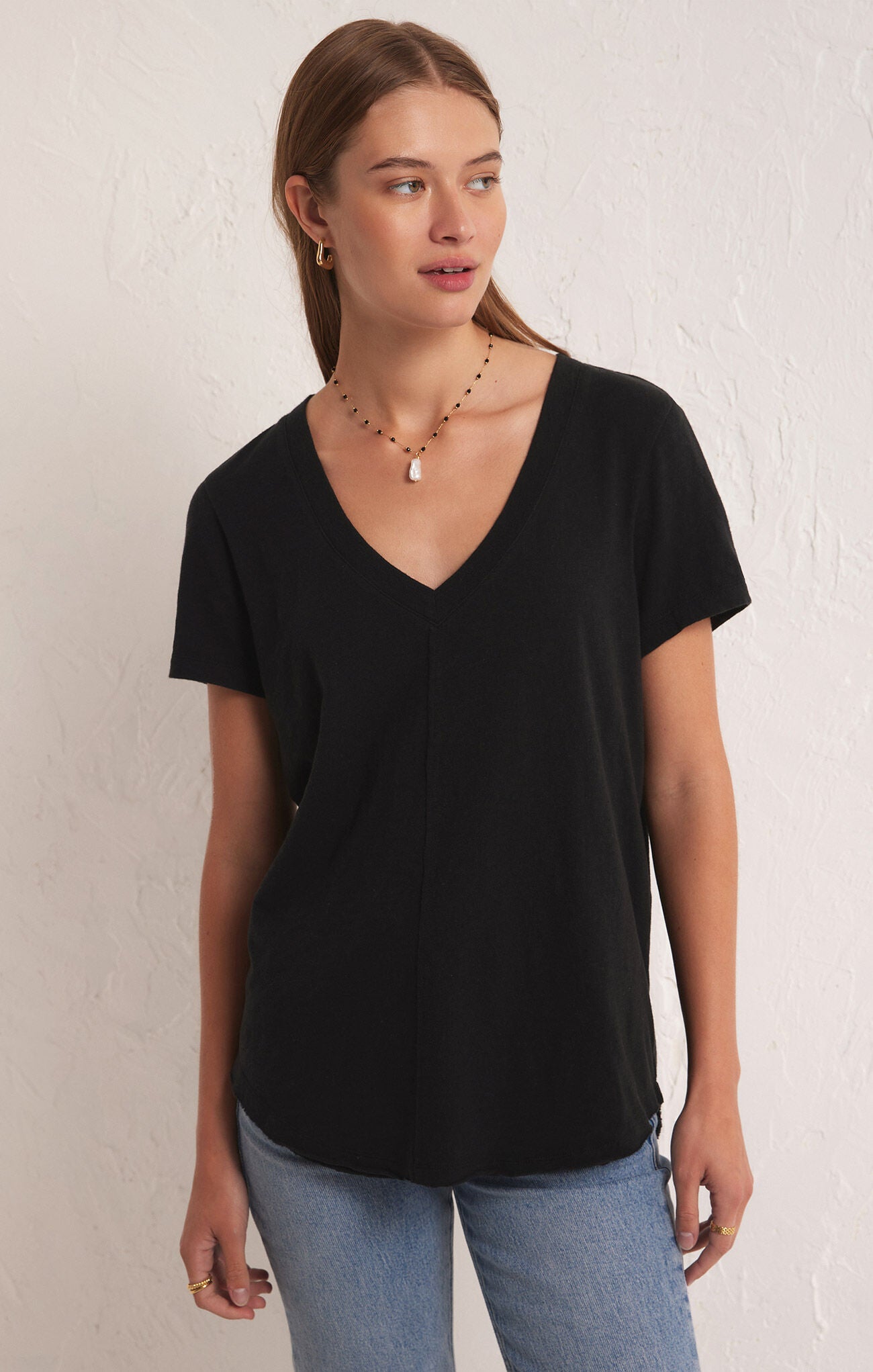 Z Supply Asher Slub V-Neck Tee in Black