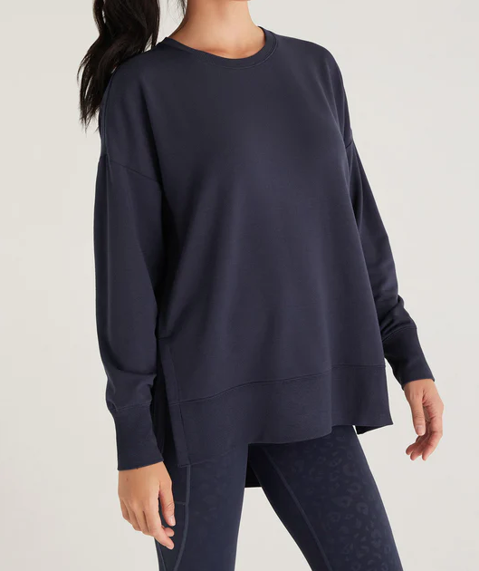 Z Supply Luxe Layer Up Modal Sweatshirt Midnight Blue LG