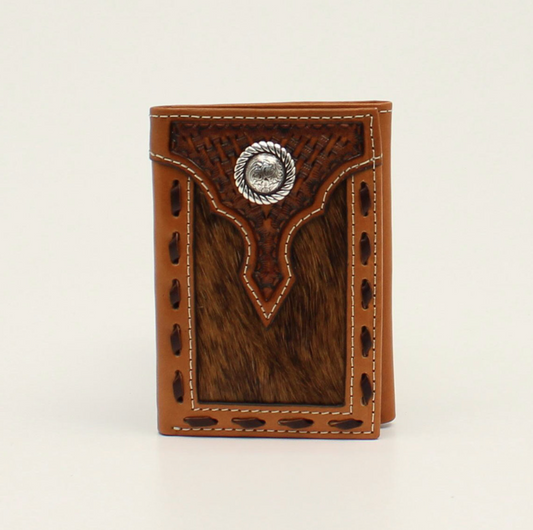 Ariat Concho Calf Hair Trifold Brown Wallet