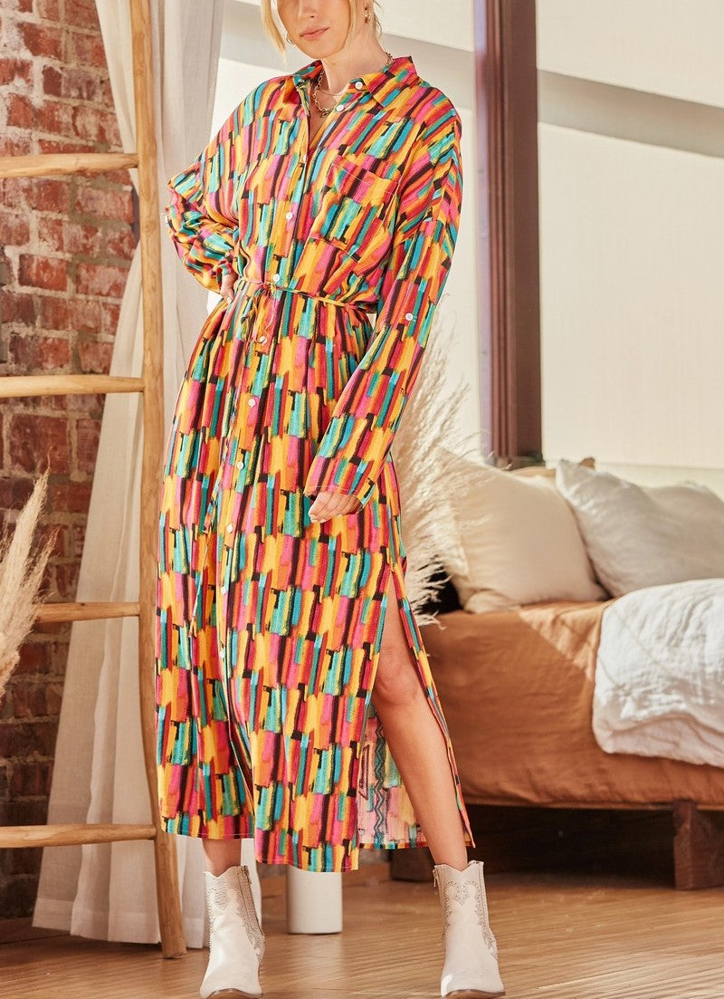 Multicolor Abstract Aztec Embroidered Dress