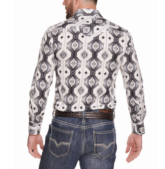 Rock & Roll Long Sleeve Black and White Aztec Snap Shirt