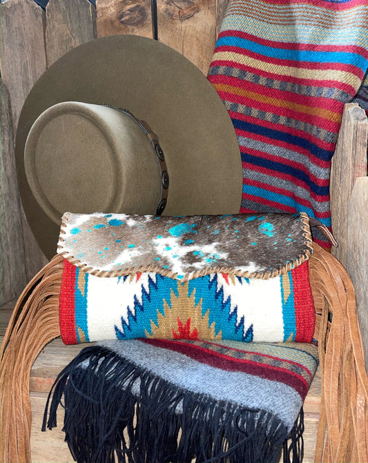 American Darling Blue Foiled Cowhide & Aztec Purse