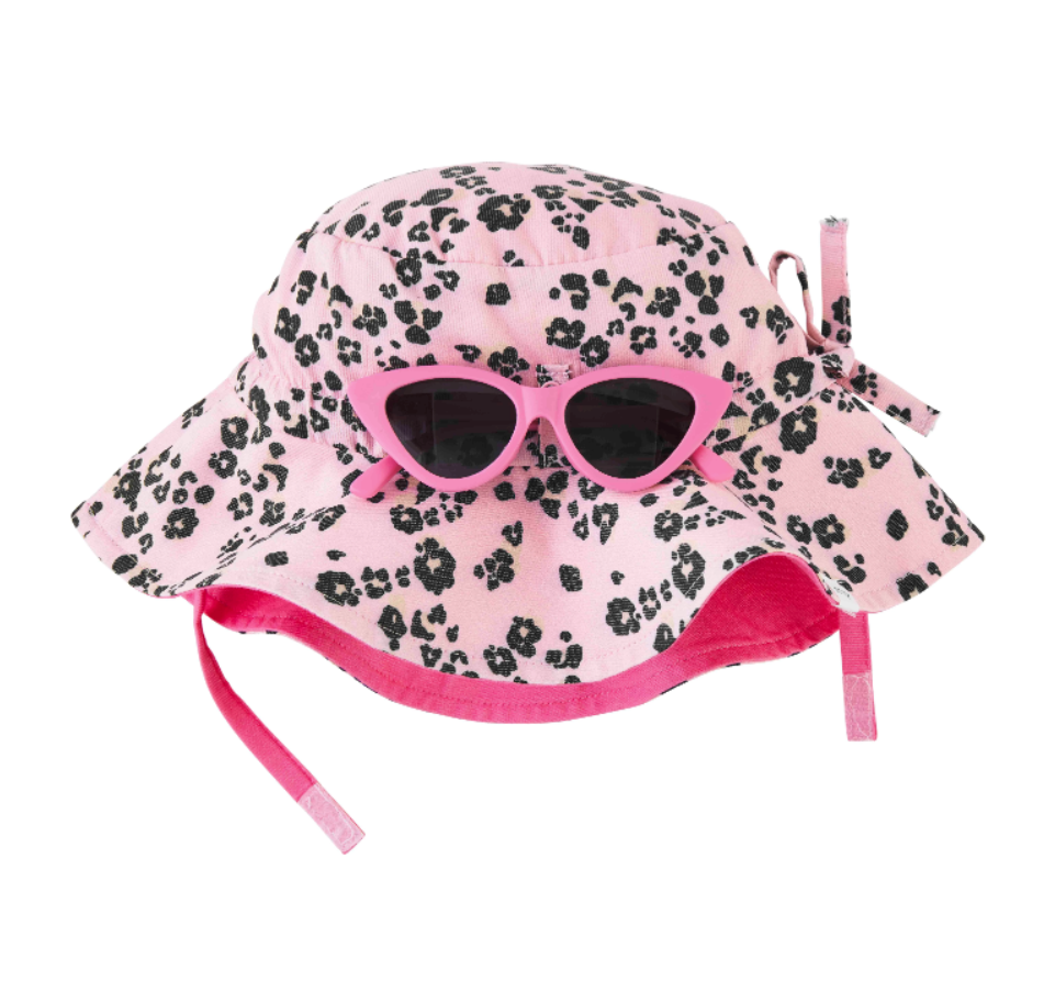 Mudpie Pink Leopard Sun Hat & Sunglasses Set
