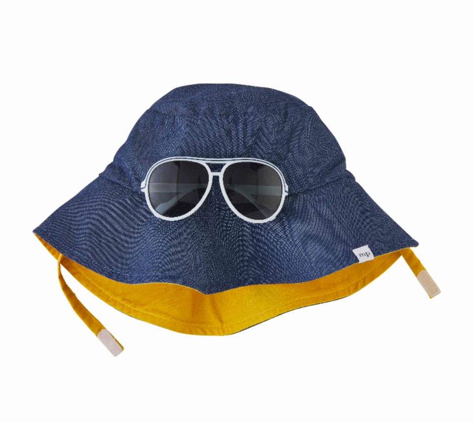 Mudpie Blue Color Block Sun Hat & Sunglasses Set