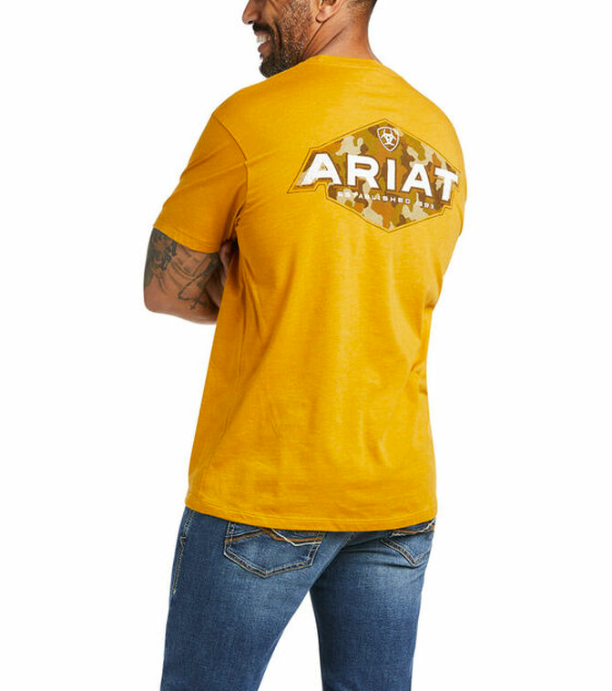 Ariat Short Sleeve Woodlands Mustard Buckhorn T-Shirt