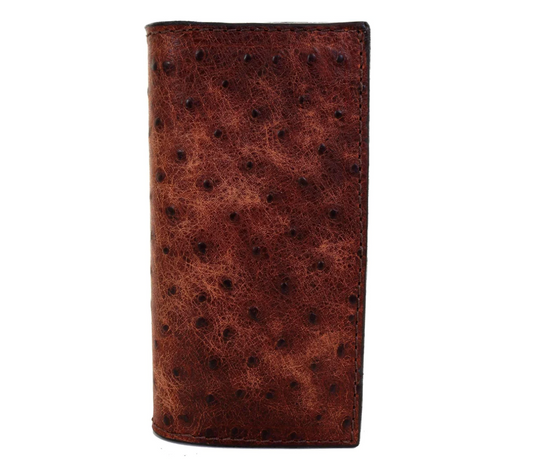 Double J Vintage Cognac Ostrich Print Checkbook Wallet