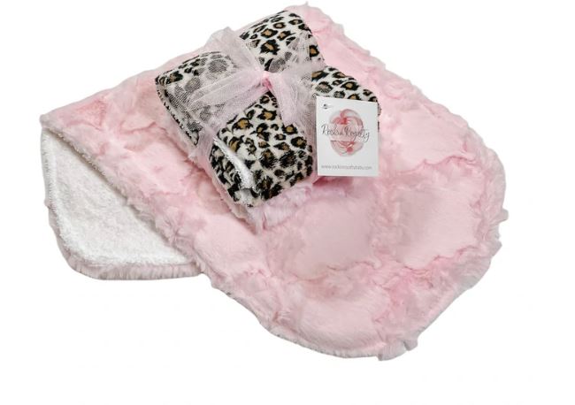 Baby Pink Cheetah Burp Cloth Set