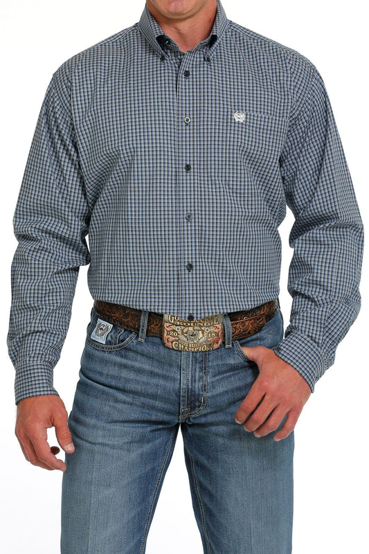 Cinch Men's Navy Blue Plaid Long Sleeve Button Down Western Shirt