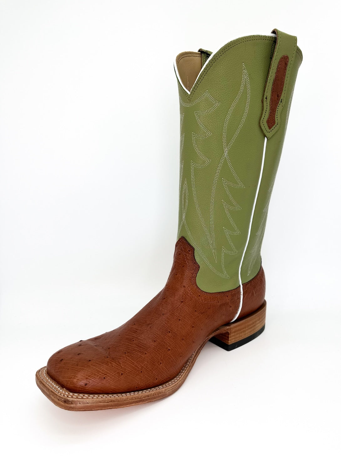 Fenoglio Cognac Smooth Ostrich with Light Olive Boot