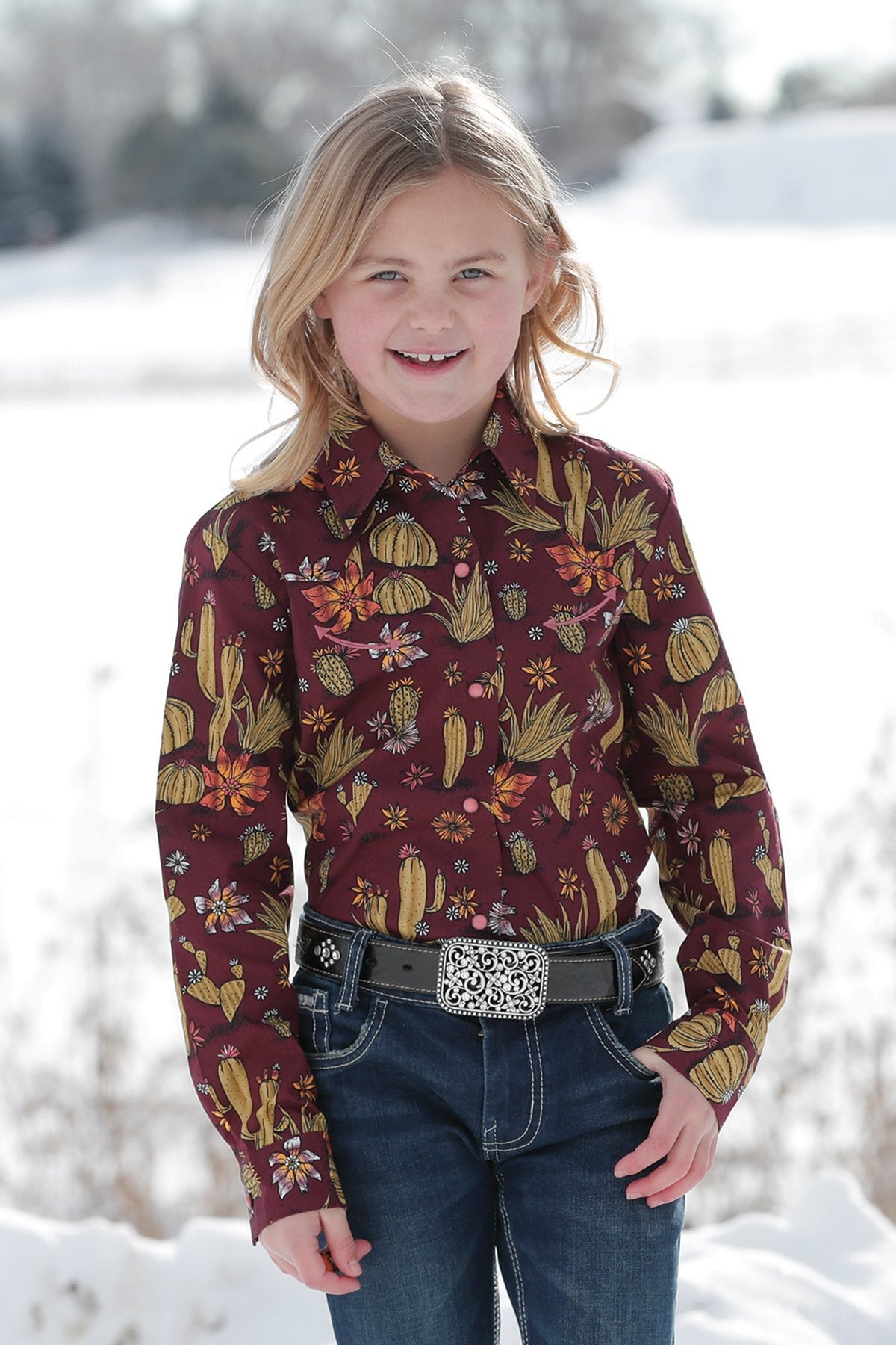 Cinch Girl's Purple Cactus Print Western Shirt