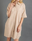 Womens Short Sleeve Tunic Shirt Woven Dress MD Khaki