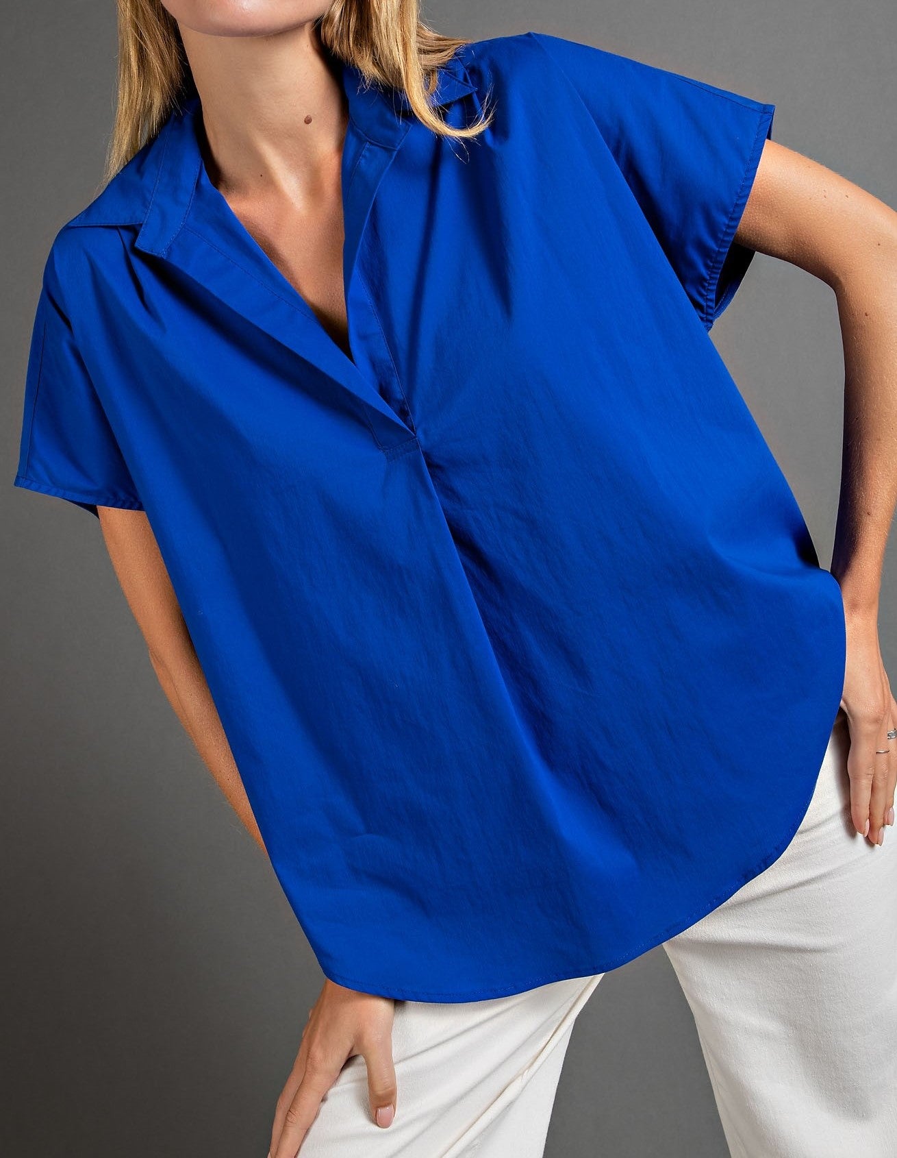 Womens Short Sleeve Loose Fit Shirt 1X Royal Blue