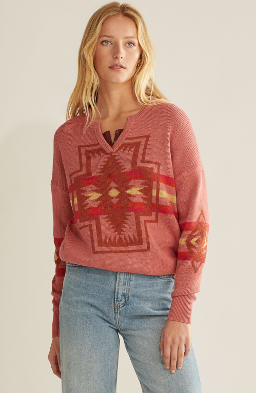 Pendleton Long Sleeve Cotton Pullover Faded Rose Multi