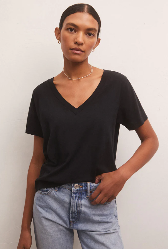 Z Supply Girlfriend V Neck Black Tee