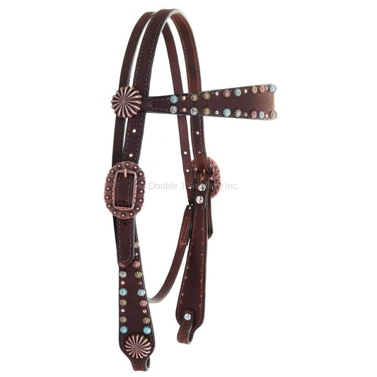 Double J Brown Rough Out Studded Headstall