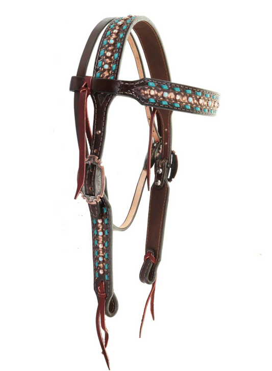 Double J Brown Vintage Studded Headstall