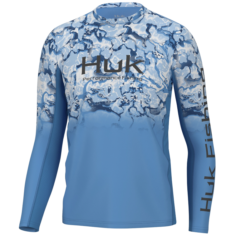 Huk ICON X Long Sleeve Crew Inside Reef Fade Shirt Azure Blue MD
