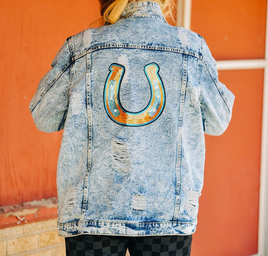 Blue Jean Jacket With Sequin Horseshoe