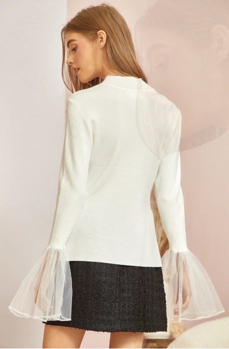 Ivory LS Sweater with Sheer Cuffs