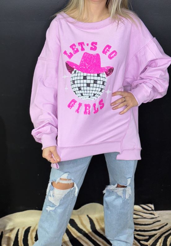 Pink Loose Fit Lets Go Girls Sweatshirt